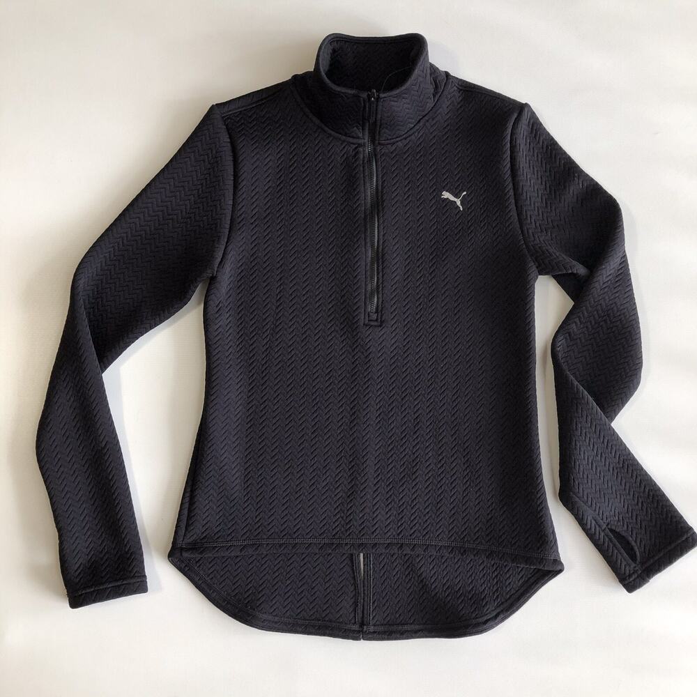 Puma Women’s Warm Cell Zip-Up LS Black Thumbholes Zig-Zag Jacket Sz S